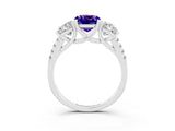 White gold Three-Stone Cushion Cut Tanzanite Ring with Pavé Band and Prong Setting_15