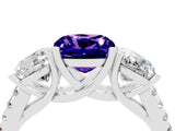 White gold Three-Stone Cushion Cut Tanzanite Ring with Pavé Band and Prong Setting_16