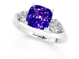 White gold Three-Stone Cushion Cut Tanzanite Ring with Pear Side Stones and Four-Prong Setting_1