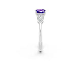 White gold Three-Stone Cushion Cut Tanzanite Ring with Pear Side Stones and Four-Prong Setting_2