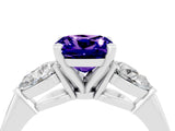 White gold Three-Stone Cushion Cut Tanzanite Ring with Pear Side Stones and Four-Prong Setting_4