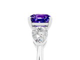 White gold Three-Stone Cushion Cut Tanzanite Ring with Pear Side Stones and Four-Prong Setting_5