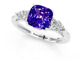 White gold Three-Stone Cushion Cut Tanzanite Ring with Pear  Side Stones in Four-Prong Setting_13