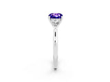 White gold Three-Stone Cushion Cut Tanzanite Ring with Pear  Side Stones in Four-Prong Setting_14