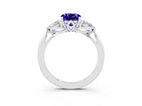 White gold Three-Stone Cushion Cut Tanzanite Ring with Pear  Side Stones in Four-Prong Setting_15