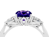 White gold Three-Stone Cushion Cut Tanzanite Ring with Pear  Side Stones in Four-Prong Setting_16