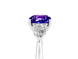 White gold Three-Stone Cushion Cut Tanzanite Ring with Pear  Side Stones in Four-Prong Setting_17