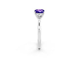 White gold Three-Stone Cushion Cut Tanzanite Ring with Pear  Side Stones in Four-Prong Setting_50