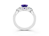 White gold Three-Stone Cushion Cut Tanzanite Ring with Pear  Side Stones in Four-Prong Setting_51