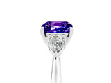 White gold Three-Stone Cushion Cut Tanzanite Ring with Pear  Side Stones in Four-Prong Setting_53