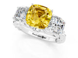 White gold Three-Stone Cushion Cut Yellow Sapphire Braided Band Ring with Four-Prong Setting_58