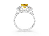 White gold Three-Stone Cushion Cut Yellow Sapphire Braided Band Ring with Four-Prong Setting_60