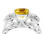 White gold Three-Stone Cushion Cut Yellow Sapphire Braided Band Ring with Four-Prong Setting_61
