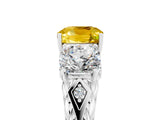 White gold Three-Stone Cushion Cut Yellow Sapphire Braided Band Ring with Four-Prong Setting_62