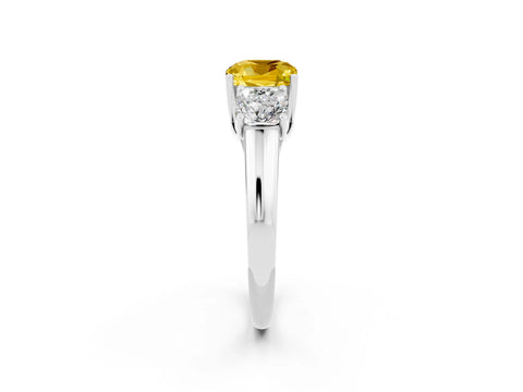 White gold Three-Stone Cushion Cut Yellow Sapphire Engagement Ring with Prong Setting_2