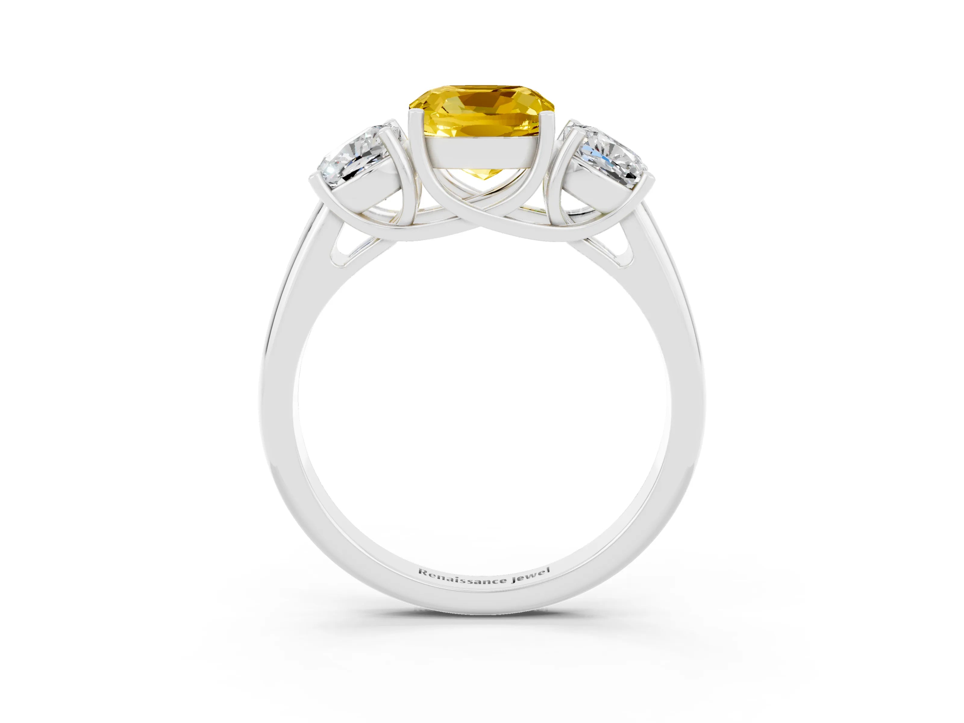 White gold Three-Stone Cushion Cut Yellow Sapphire Engagement Ring with Prong Setting_3
