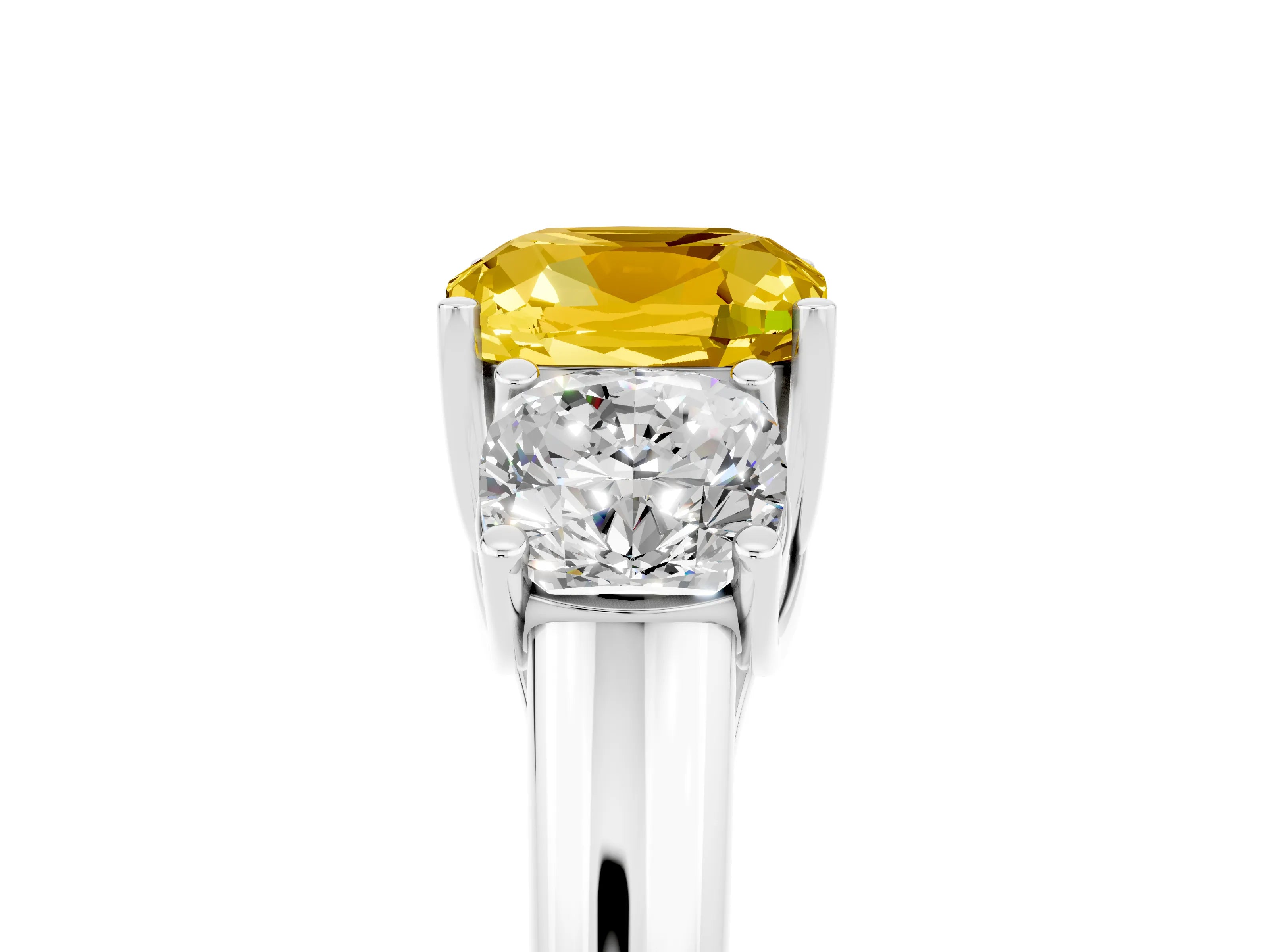 White gold Three-Stone Cushion Cut Yellow Sapphire Engagement Ring with Prong Setting_5