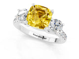 White gold Three-Stone Cushion Cut Yellow Sapphire Pavé Band with Four-Prong Setting_25