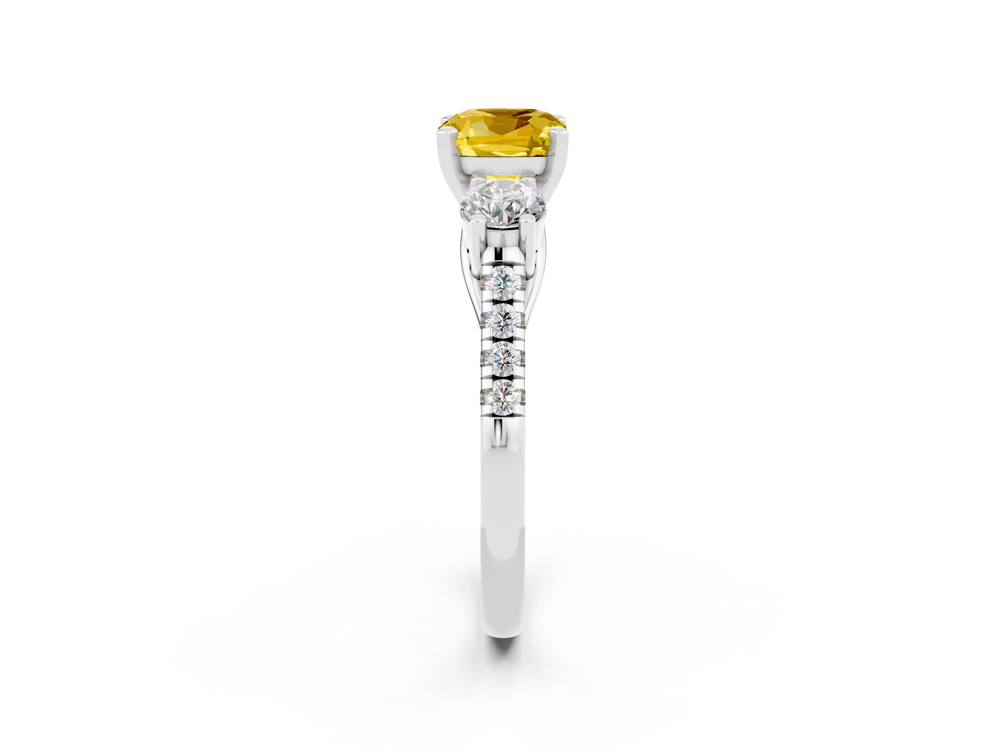 White gold Three-Stone Cushion Cut Yellow Sapphire Pavé Band with Four-Prong Setting_26