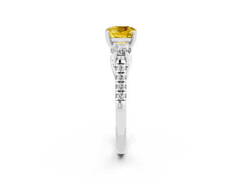 White gold Three-Stone Cushion Cut Yellow Sapphire Pavé Band with Four-Prong Setting_26