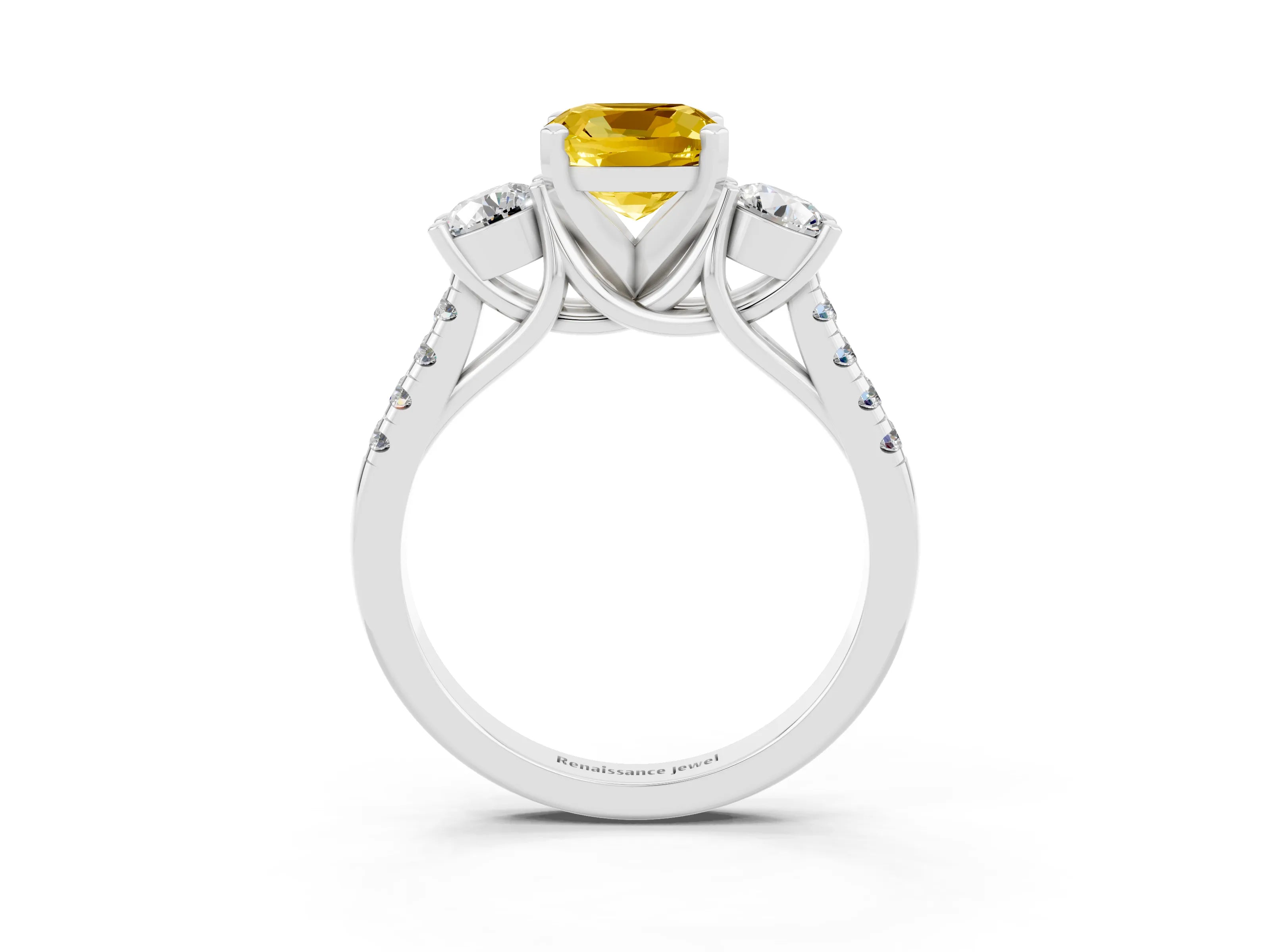 White gold Three-Stone Cushion Cut Yellow Sapphire Pavé Band with Four-Prong Setting_27