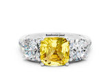White gold Three-Stone Cushion Cut Yellow Sapphire Ring with Pavé Band and Prong Setting_36