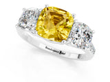 White gold Three-Stone Cushion Cut Yellow Sapphire Ring with Pavé Band and Prong Setting_37