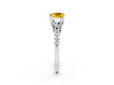 White gold Three-Stone Cushion Cut Yellow Sapphire Ring with Pavé Band and Prong Setting_38