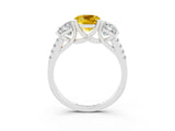 White gold Three-Stone Cushion Cut Yellow Sapphire Ring with Pavé Band and Prong Setting_39