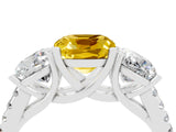White gold Three-Stone Cushion Cut Yellow Sapphire Ring with Pavé Band and Prong Setting_40