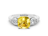 White gold Three-Stone Cushion Cut Yellow Sapphire Ring with Pear Side Stones and Four-Prong Setting_24