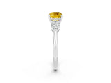 White gold Three-Stone Cushion Cut Yellow Sapphire Ring with Pear Side Stones and Four-Prong Setting_26
