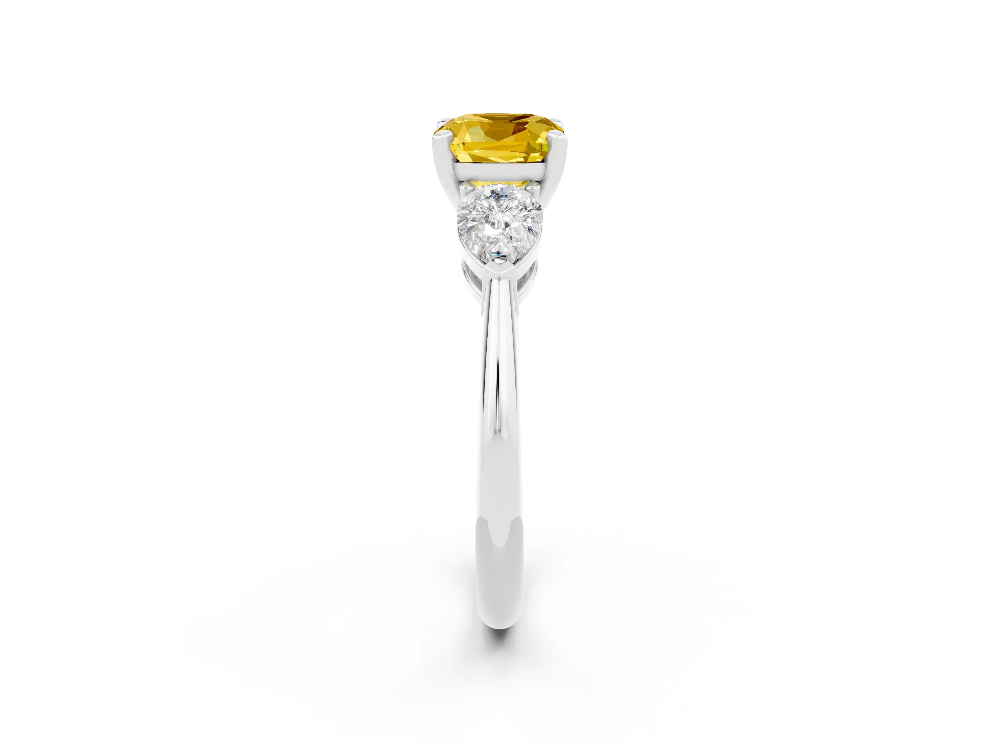 White gold Three-Stone Cushion Cut Yellow Sapphire Ring with Pear Side Stones and Four-Prong Setting_26