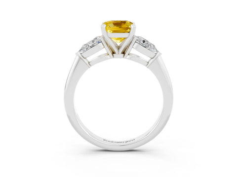 White gold Three-Stone Cushion Cut Yellow Sapphire Ring with Pear Side Stones and Four-Prong Setting_27