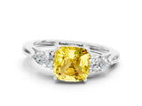 White gold Three-Stone Cushion Cut Yellow Sapphire Ring with Pear  Side Stones in Four-Prong Setting_12
