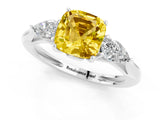 White gold Three-Stone Cushion Cut Yellow Sapphire Ring with Pear  Side Stones in Four-Prong Setting_13