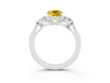 White gold Three-Stone Cushion Cut Yellow Sapphire Ring with Pear  Side Stones in Four-Prong Setting_15