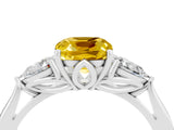 White gold Three-Stone Cushion Cut Yellow Sapphire Ring with Pear  Side Stones in Four-Prong Setting_16