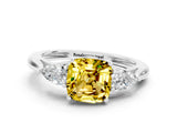 White gold Three-Stone Cushion Cut Yellow Sapphire Ring with Pear  Side Stones in Four-Prong Setting_48
