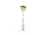 White gold Three-Stone Cushion Cut Yellow Sapphire Ring with Pear  Side Stones in Four-Prong Setting_50