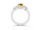 White gold Three-Stone Cushion Cut Yellow Sapphire Ring with Pear  Side Stones in Four-Prong Setting_51