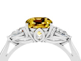 White gold Three-Stone Cushion Cut Yellow Sapphire Ring with Pear  Side Stones in Four-Prong Setting_52