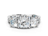 White gold Three-Stone Cushion Diamond Milgrain Pave Band with Prong Setting 2