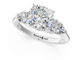 White gold Three-Stone Cushion Diamond Ring with Pear Side Stones in Four-Prong Setting_108