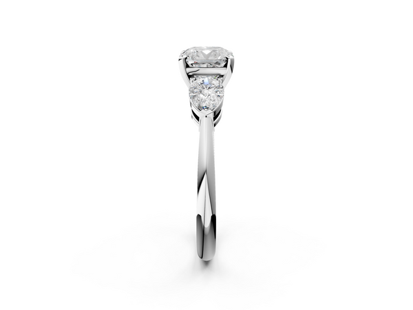 White Gold Cushion Cut Three Stone Engagement Ring Setting with Large Pear Side Stones