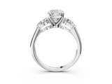 White gold Three-Stone Cushion Diamond Ring with Pear Side Stones in Four-Prong Setting_110