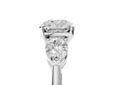 White gold Three-Stone Cushion Diamond Ring with Pear Side Stones in Four-Prong Setting_112