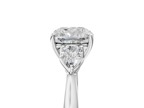 White gold Three-Stone Cushion Diamond Solitaire Ring with Pear Side Stones and Four-Prong Setting_67
