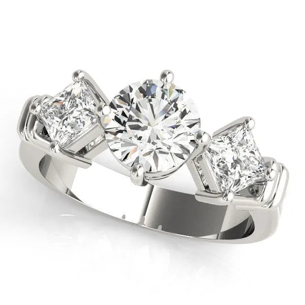 White gold Three-Stone Cushion and Princess Cut Diamond Ring with Channel Band and Four-Prong Setting