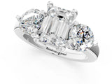 White gold Three-Stone Emerald Brilliant Cut Solitaire Ring with Prong Setting on a Classic Band 1